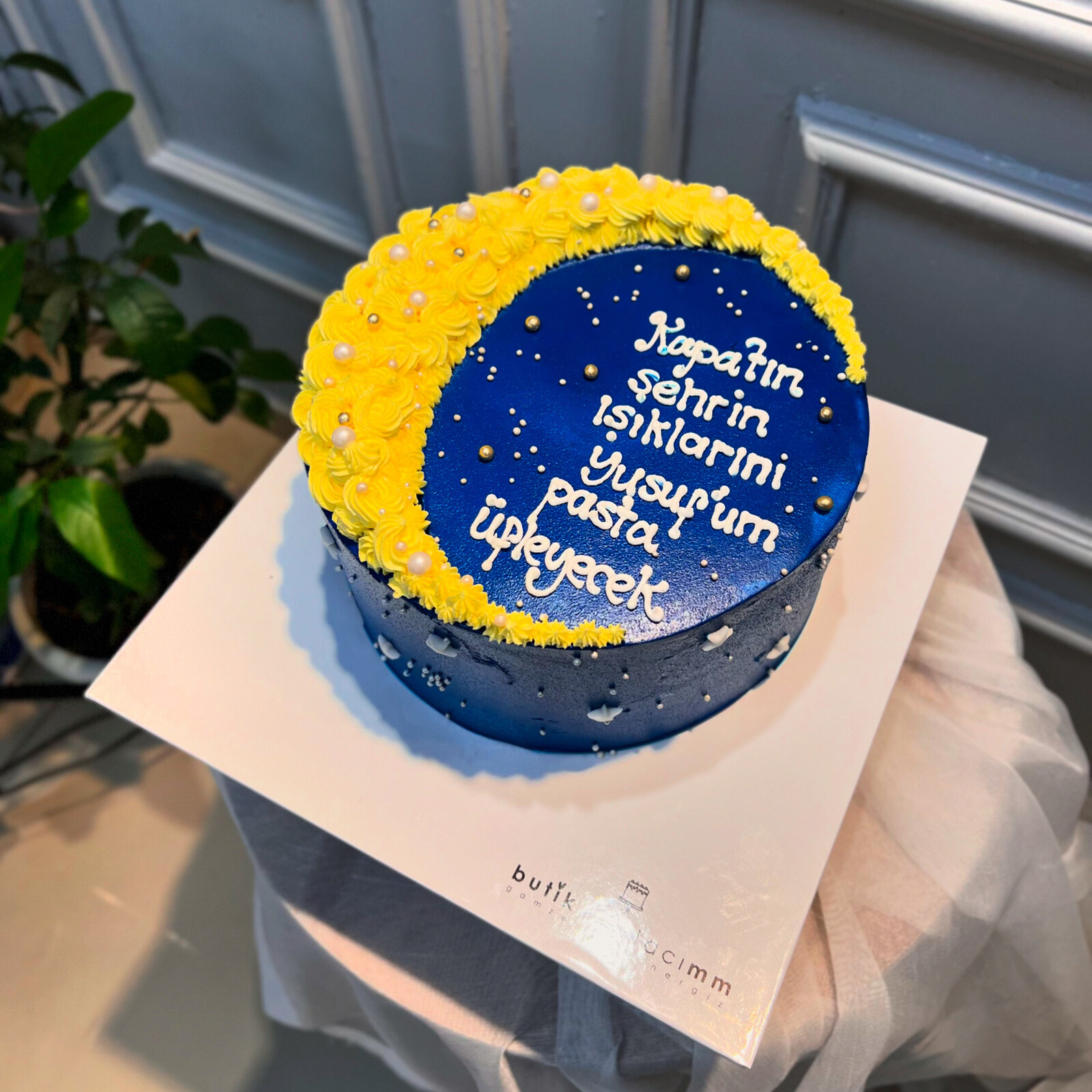 Ay Çizimli Yazılı Pasta