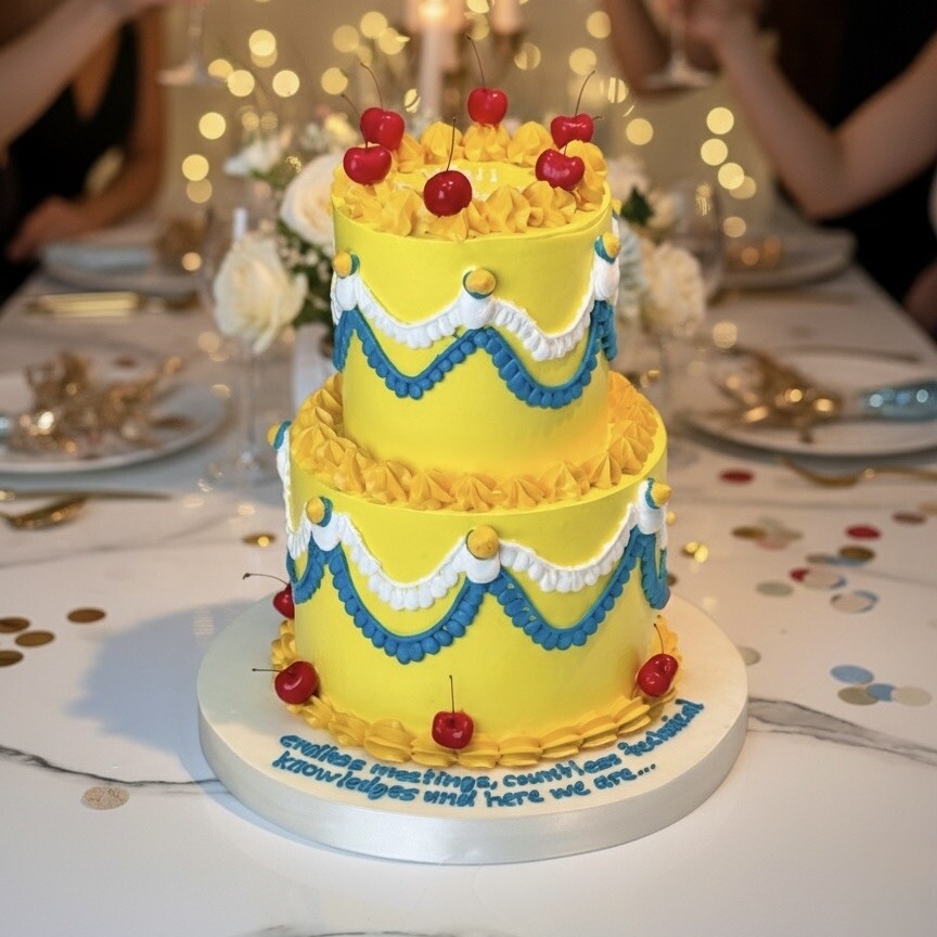 İki Katlı Vintage Dizayn Kirazlı Pasta (Sarı)