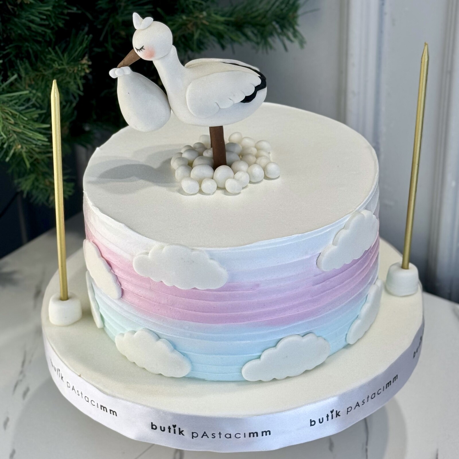 Leylekli Cinsiyet Belirleme Pastası (Cinsiyet Partisi - İçinden Renk Çıkan Pasta)