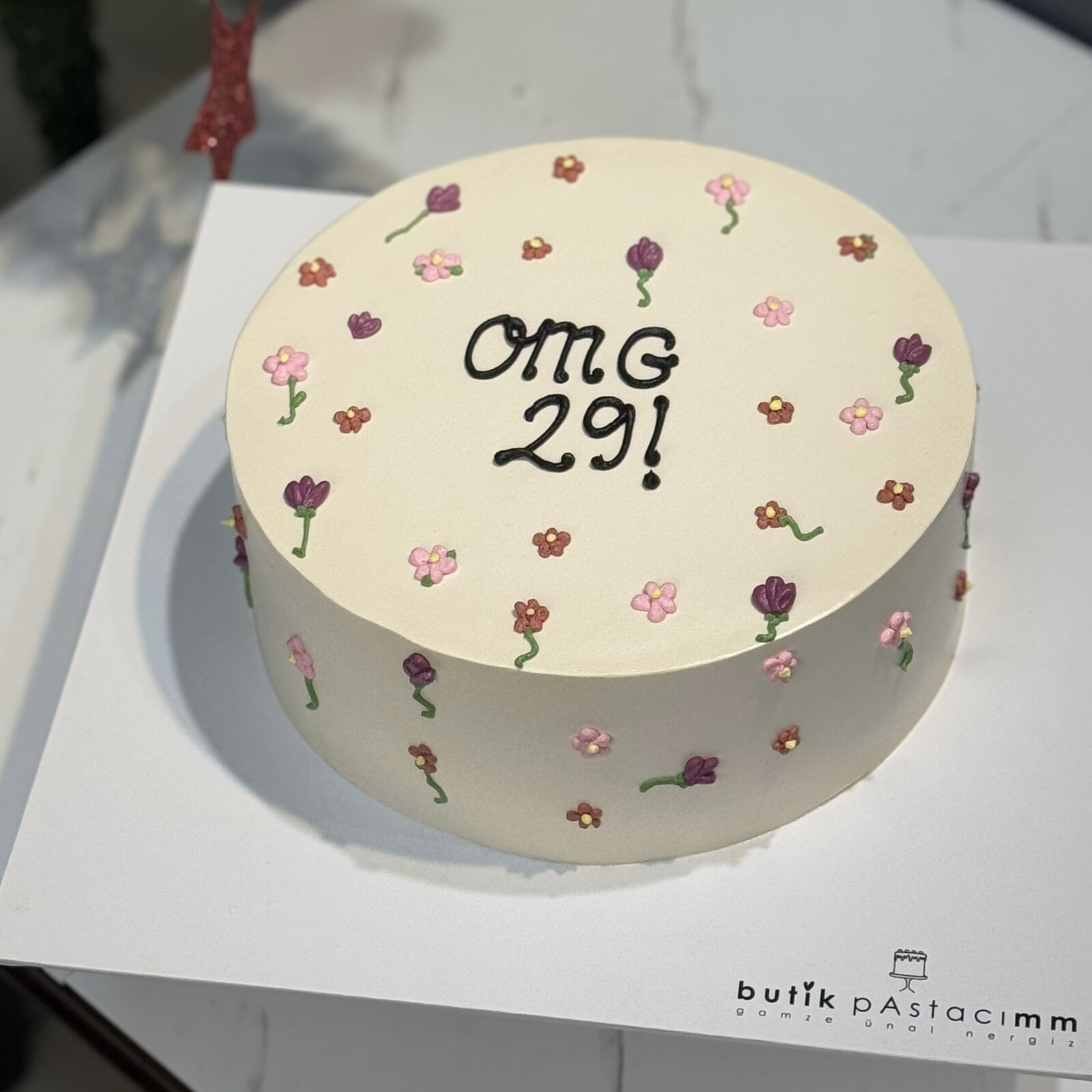 Mini Çiçekli Yazılı Pasta