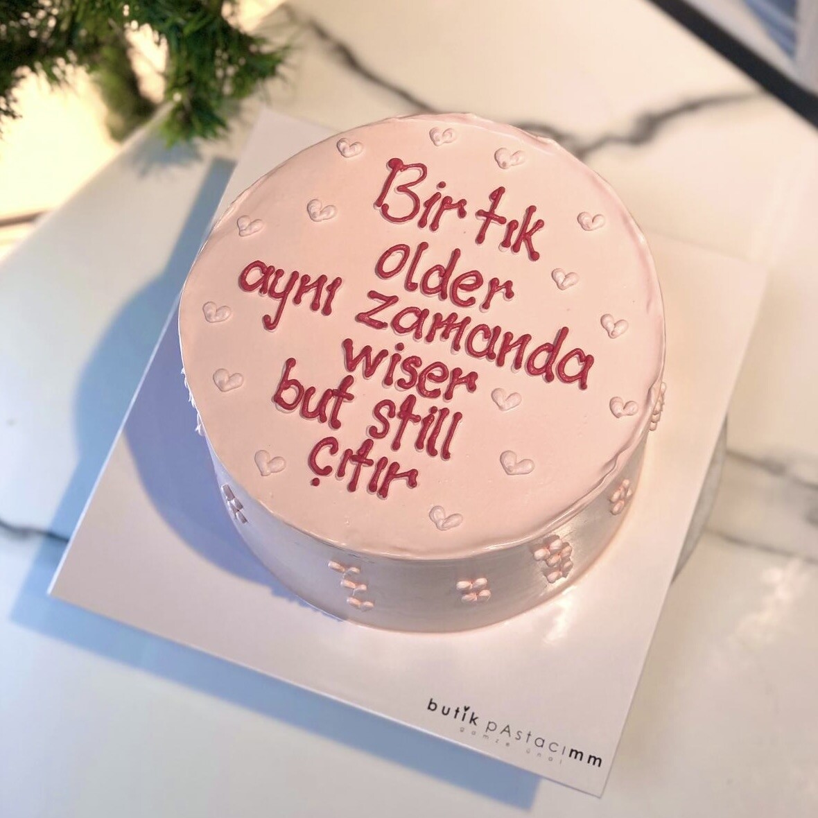 Pembe Mini Kalpli Yazılı Pasta