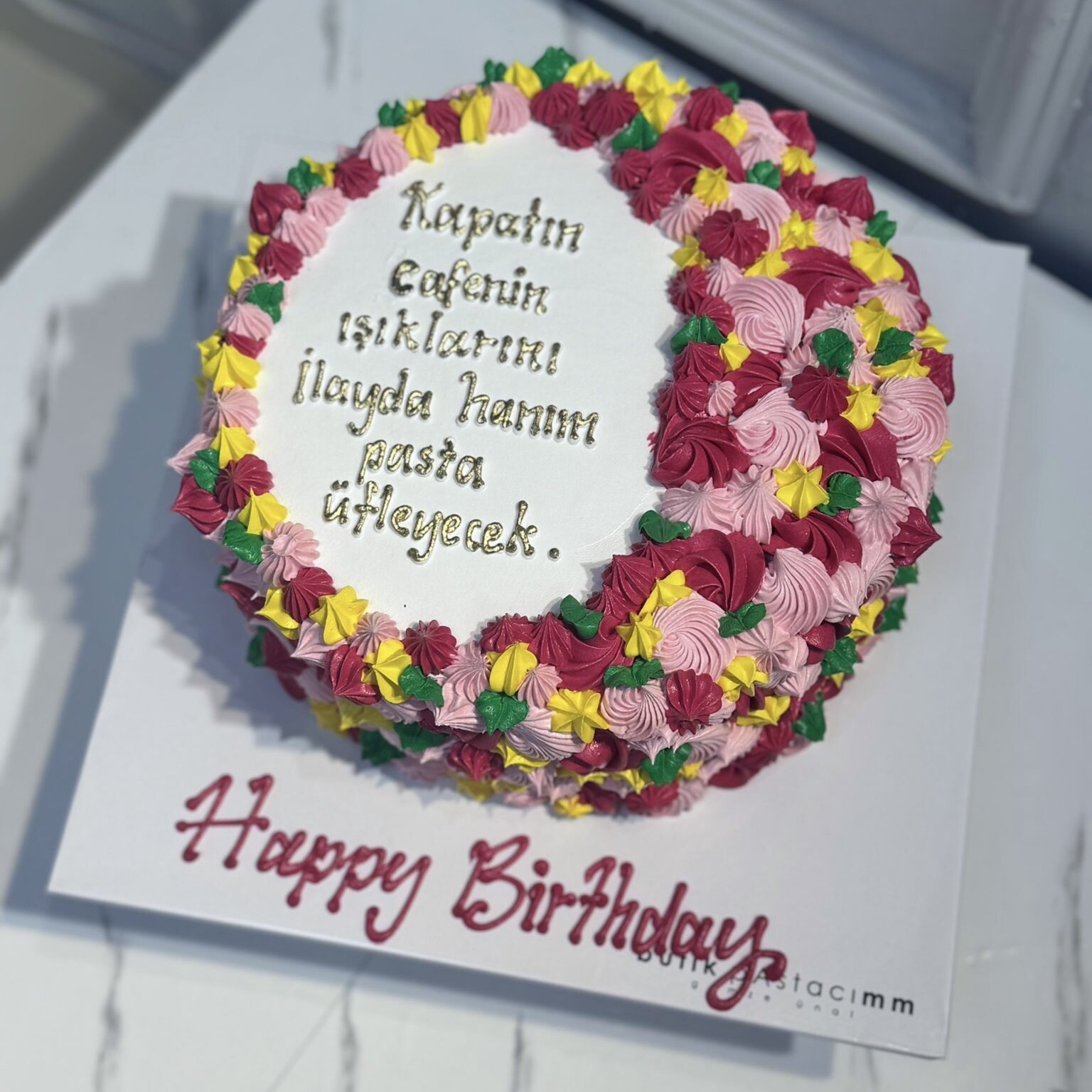 Renkli Çiçekli Yazılı Pasta