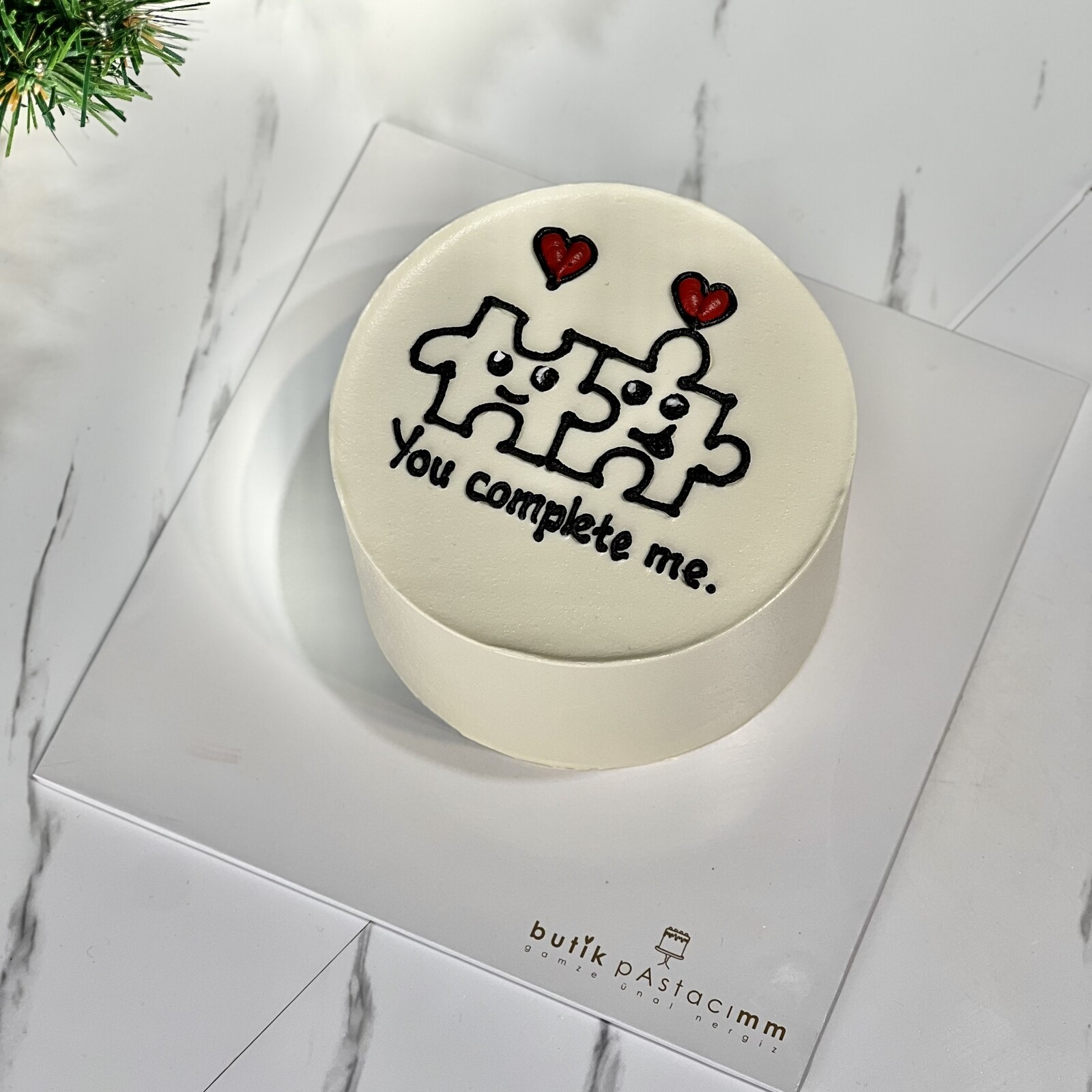 Sevgiliye Özel Puzzle Çizimli Pasta