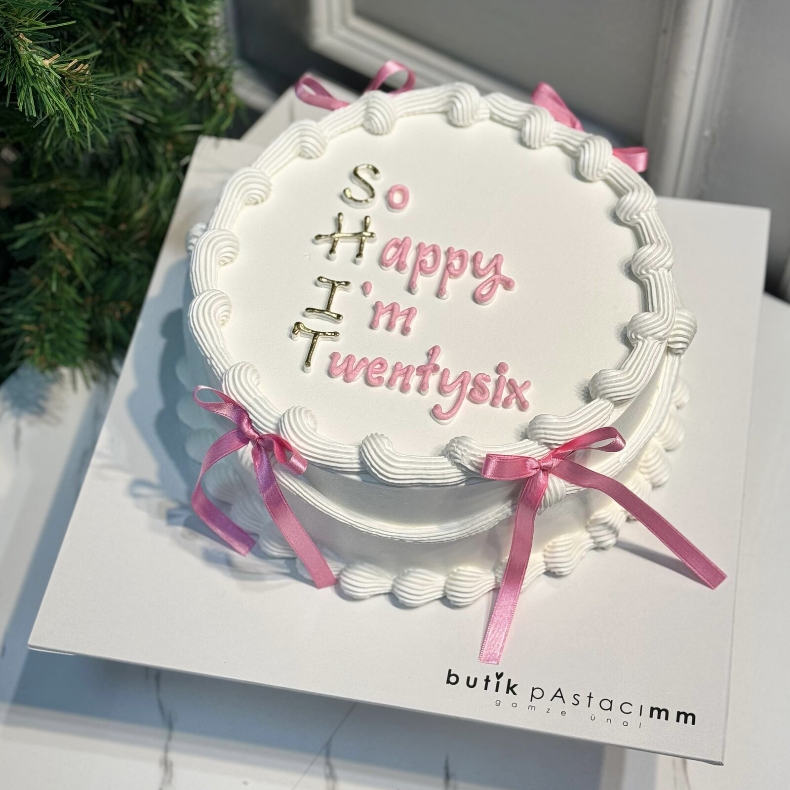Tatlı Pembe Kurdele Yazılı Pasta