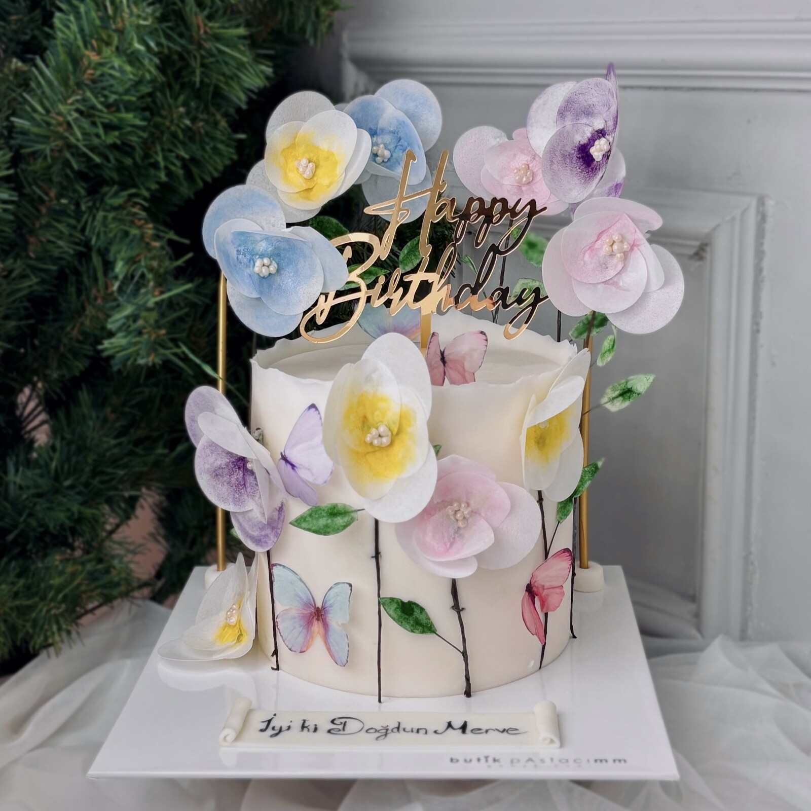 Wafer Paper Çiçekli Tasarım Pasta