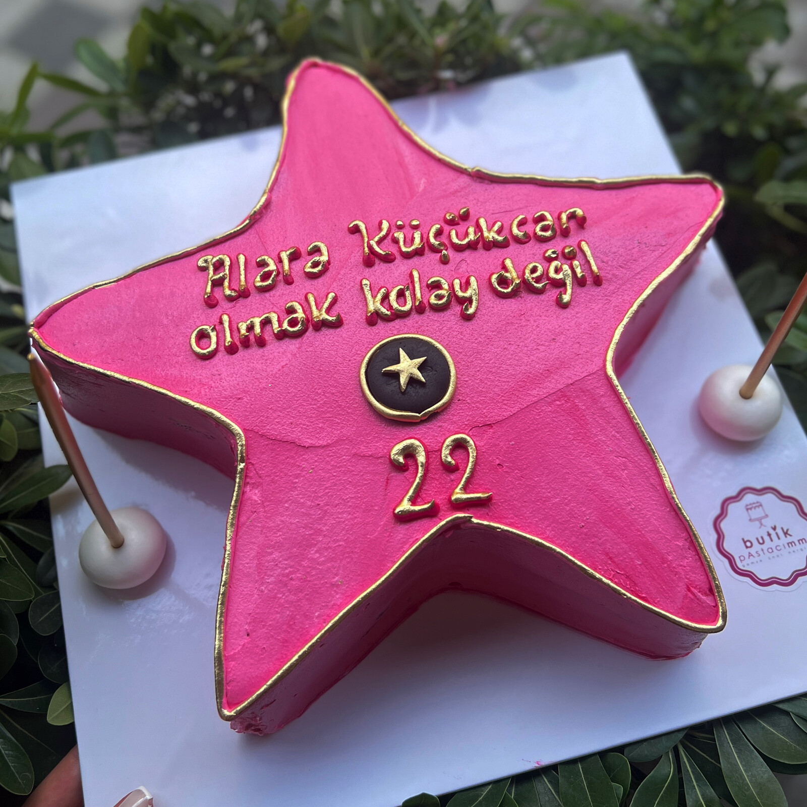 Yıldız Şeklinde Pembe Yazılı Pasta
