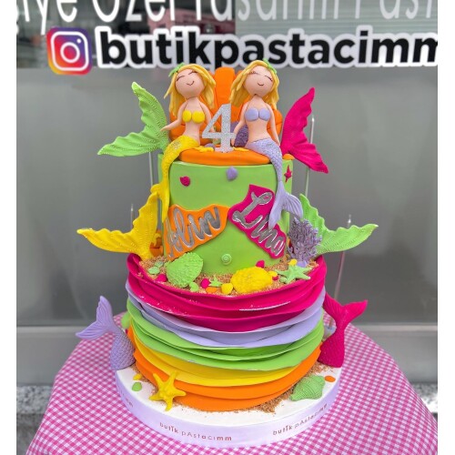 Deniz Kızı Renkli Çocuk Pastası