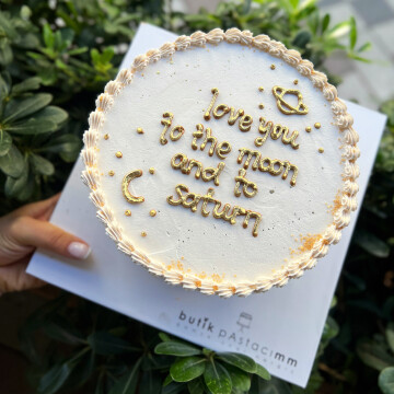 Ay ve Satürn Temalı Yazılı Pasta