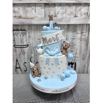 Ayıcıklı Mavi Konseptli Çocuk Pastası