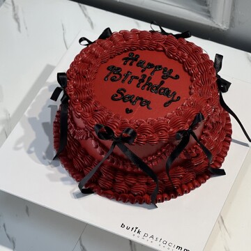 Bordo Retro Dizaynlı Kurdeleli Yazılı Pasta