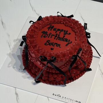 Bordo Retro Dizaynlı Kurdeleli Yazılı Pasta