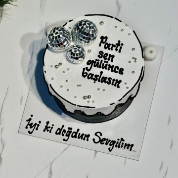 Comic Design Siyah Beyaz Yazılı Disco Toplu Pasta