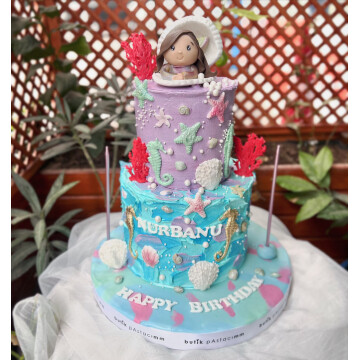 Deniz Kızı Detaylı Renkli Çocuk Pastası