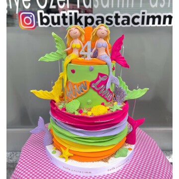 Deniz Kızı Renkli Çocuk Pastası