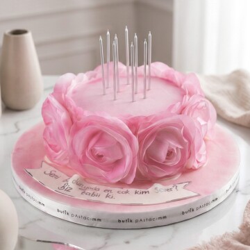 Gül Detaylı Özel Tasarım Pasta - Pembe-