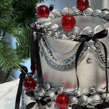 İki Katlı Silver Vintage Dizayn Kirazlı Pasta