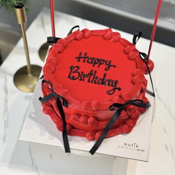 Kırmızı Kurdeleli Yazılı Pasta