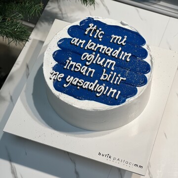 Lacivert Şeritli Yazılı Pasta