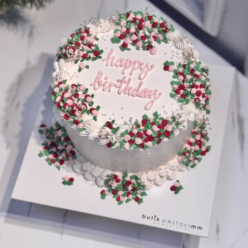 Mini Çiçekli Yazılı Pasta