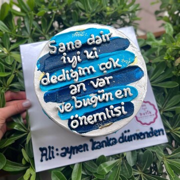 Romantik Temalı Yazılı Pasta