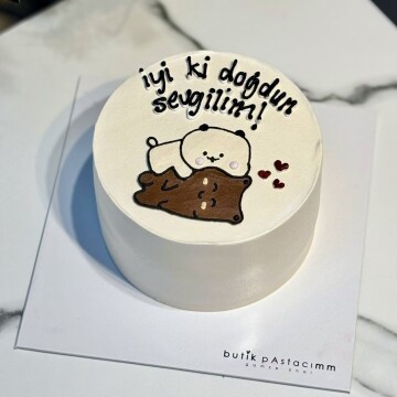 Sevgiliye Özel Çizimli Pasta (Sarılan Çizgi Film Karakterleri)