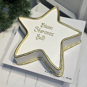 Yıldız Şeklinde Beyaz Gold Yazılı Pasta